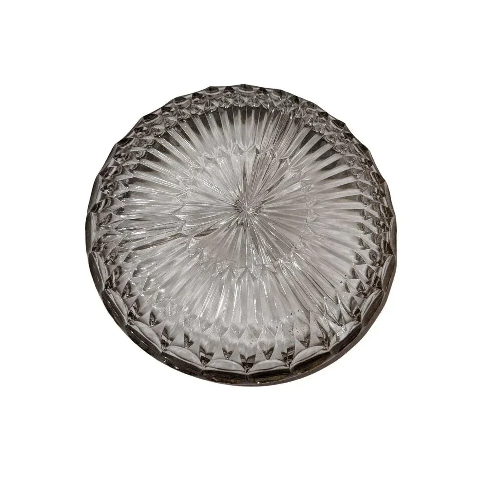 Pressed Glass Bowl With Silver-Plated Rim Starburst Pattern Vintage Elegant Deco